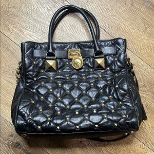 Michael Michael Kors Hamilton North South Tote in Black Studded Leather